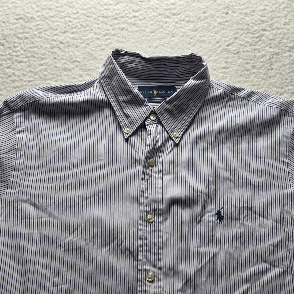 Ralph Lauren Shirt Mens Large Blue Stripe Long Sleeve Button-Down Custom Fit